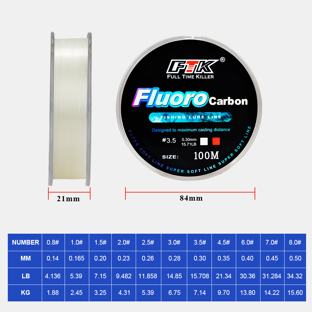 FTK 100m 4.13-34.32LB Ligne de - Fluorocarbon Line avis et prix